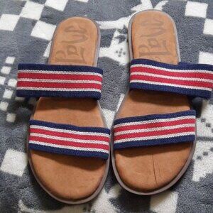 Mad Love Red White & Blue Striped Strap Slip On Sandals  Size 10